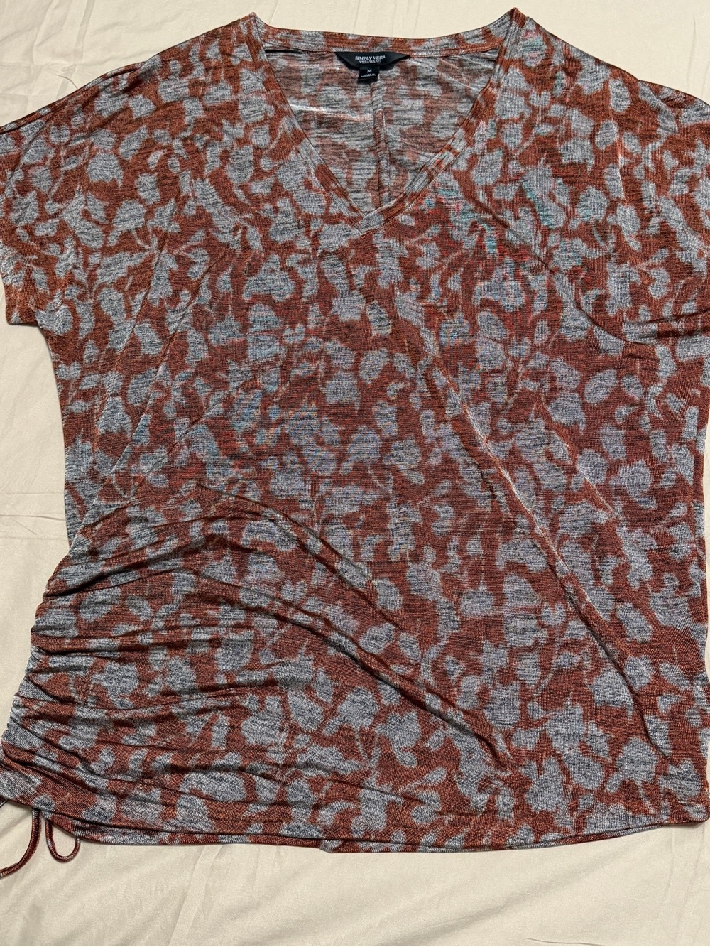Simply Vera Vera Wang Rust and Gray V-Neck Short Sleeve Top